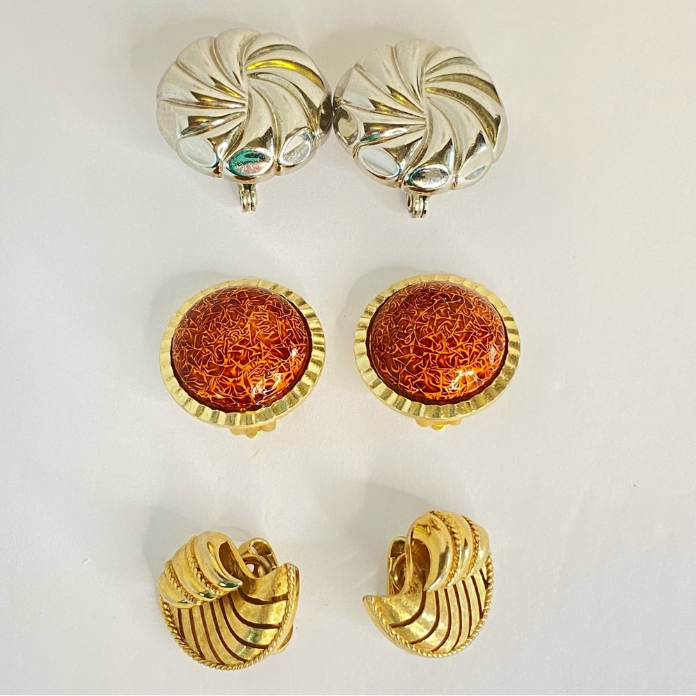 Vintage Monet Trifari Hong Kong‎ Clip On Earrings Lot of Three